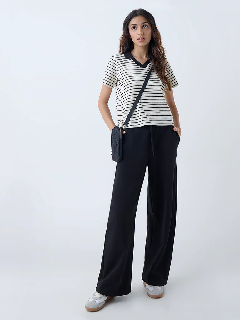 Studiofit White Striped Cotton-Blend T-Shirt