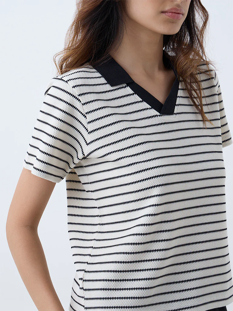 Studiofit White Striped Cotton-Blend T-Shirt - Image 3