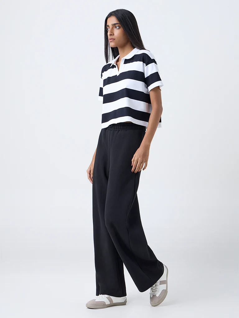 Studiofit White Striped Cotton-Blend T-Shirt