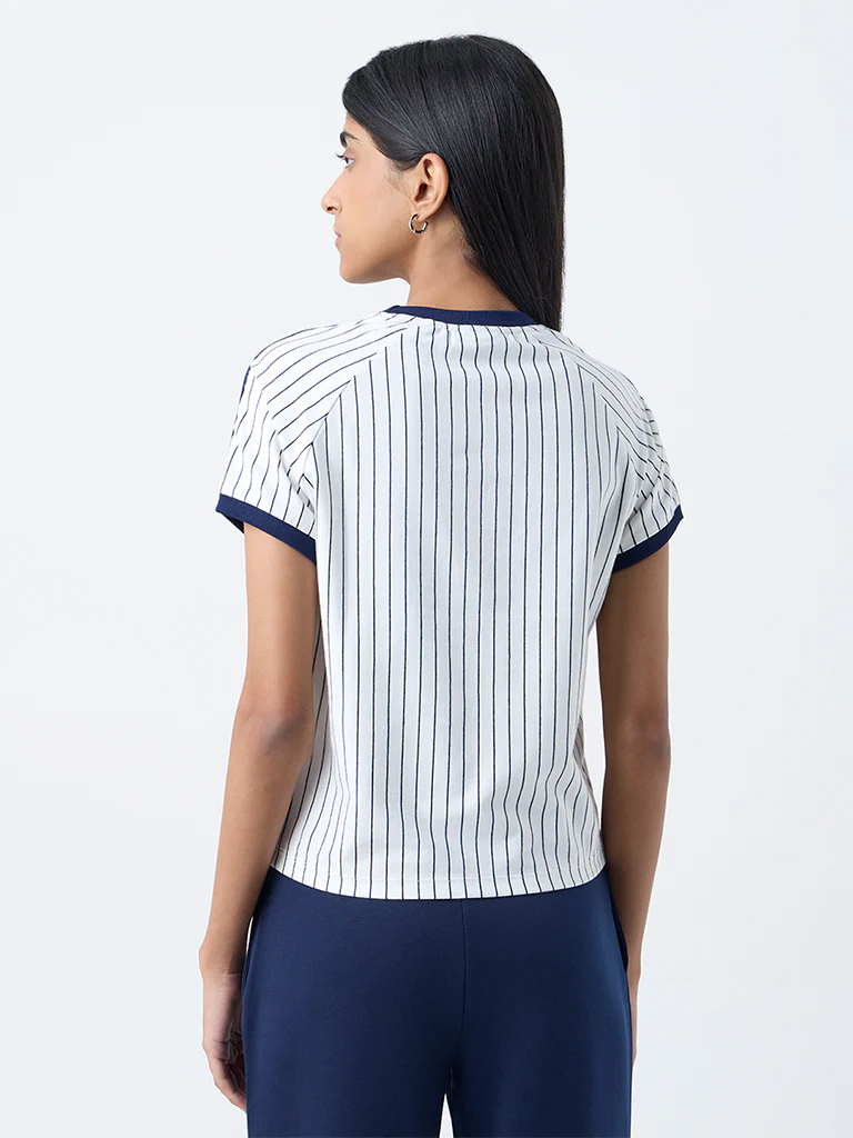 Studiofit White Striped Cotton-Blend T-Shirt - Image 4