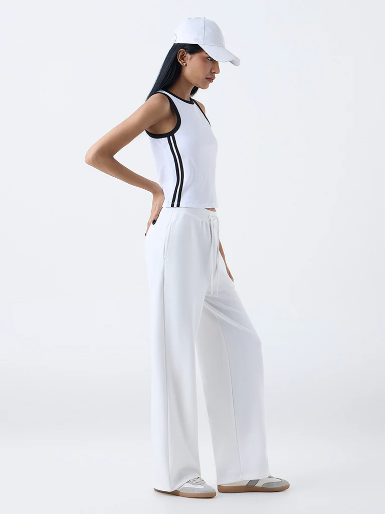 Studiofit White Striped Cotton-Blend Top - Image 2