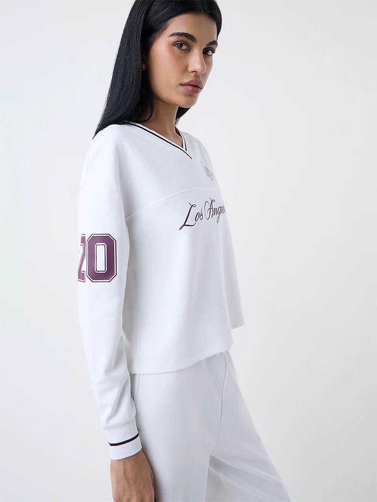 Studiofit White Text Design Cotton-Blend T-Shirt - Image 2