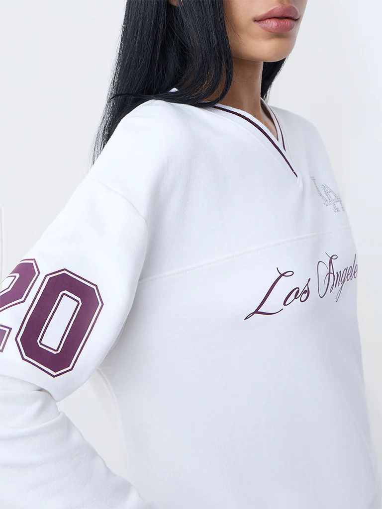 Studiofit White Text Design Cotton-Blend T-Shirt - Image 3