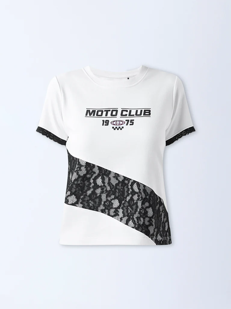 Studiofit White Text Design Cotton T-Shirt - Image 5