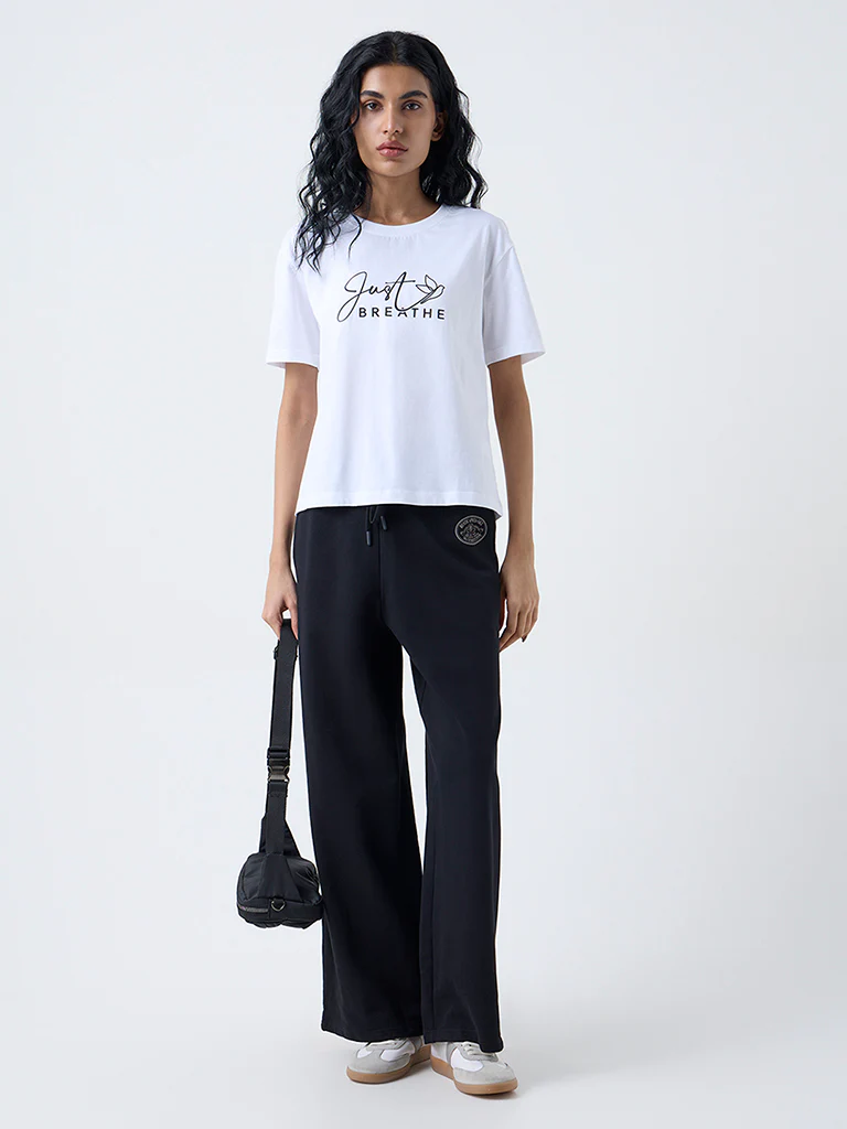 Studiofit White Text Printed Cotton T-Shirt - Image 2