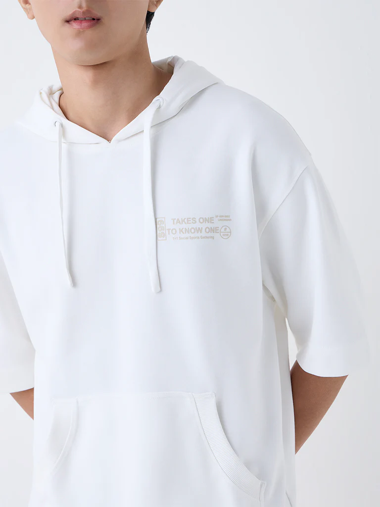 Studiofit White Text Printed Relaxed-Fit Cotton-Blend Sweatshirt - Image 4