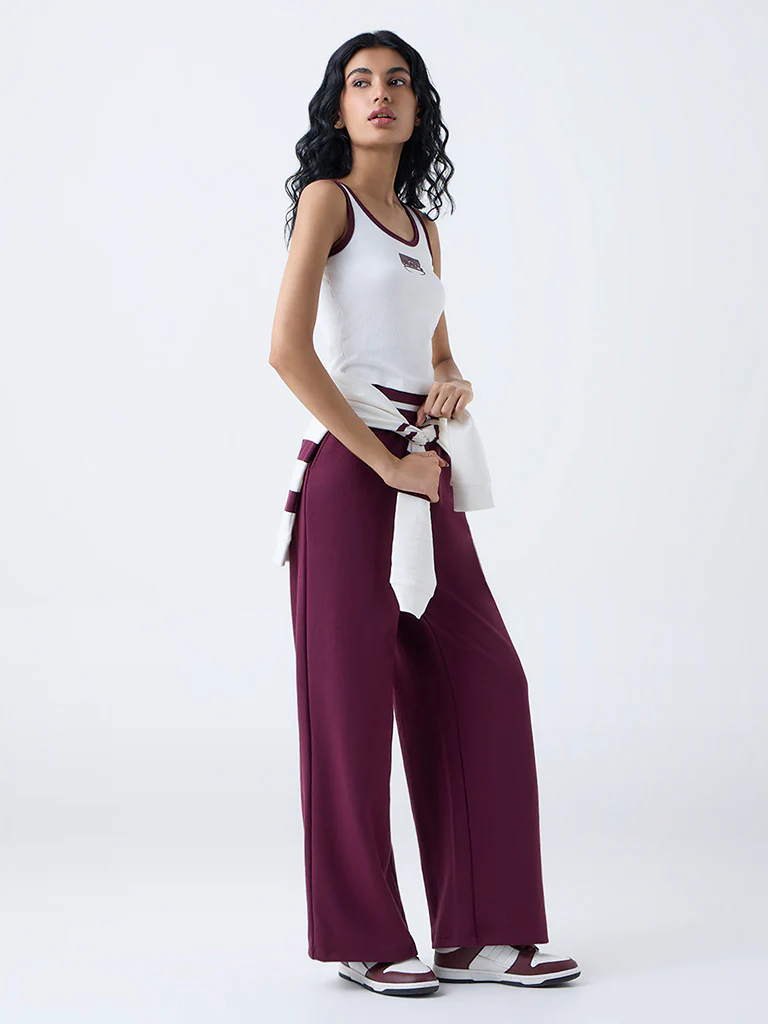 Studiofit White Typographic Ribbed Top