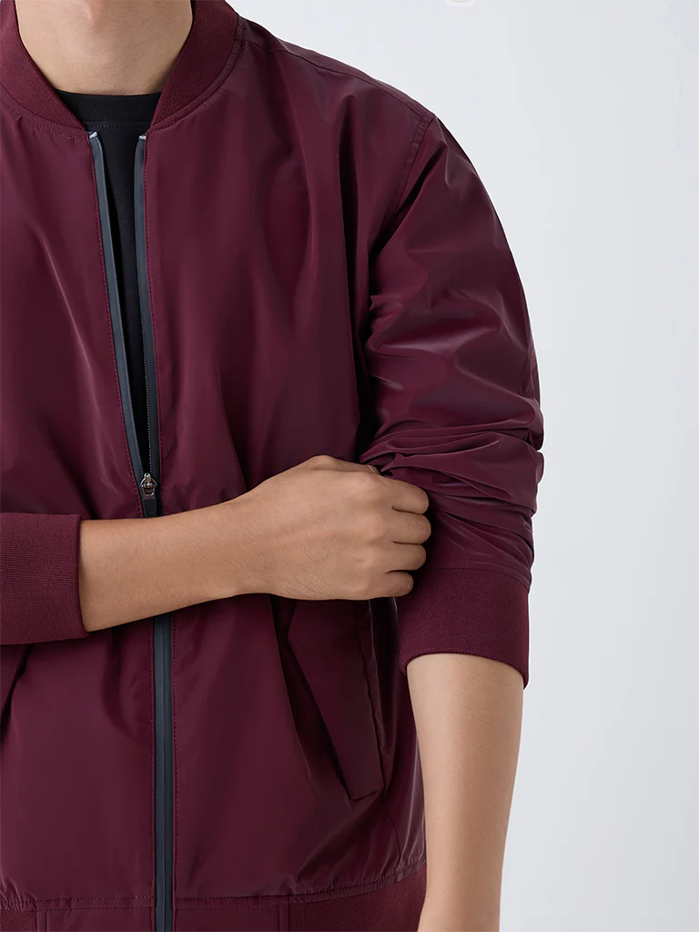 Studiofit Wine Solid Relaxed-Fit Jacket - Image 4