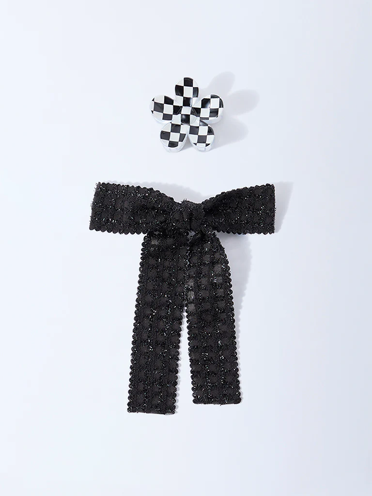 Studiowest Black Flower Clip and Bow - Pack of 2