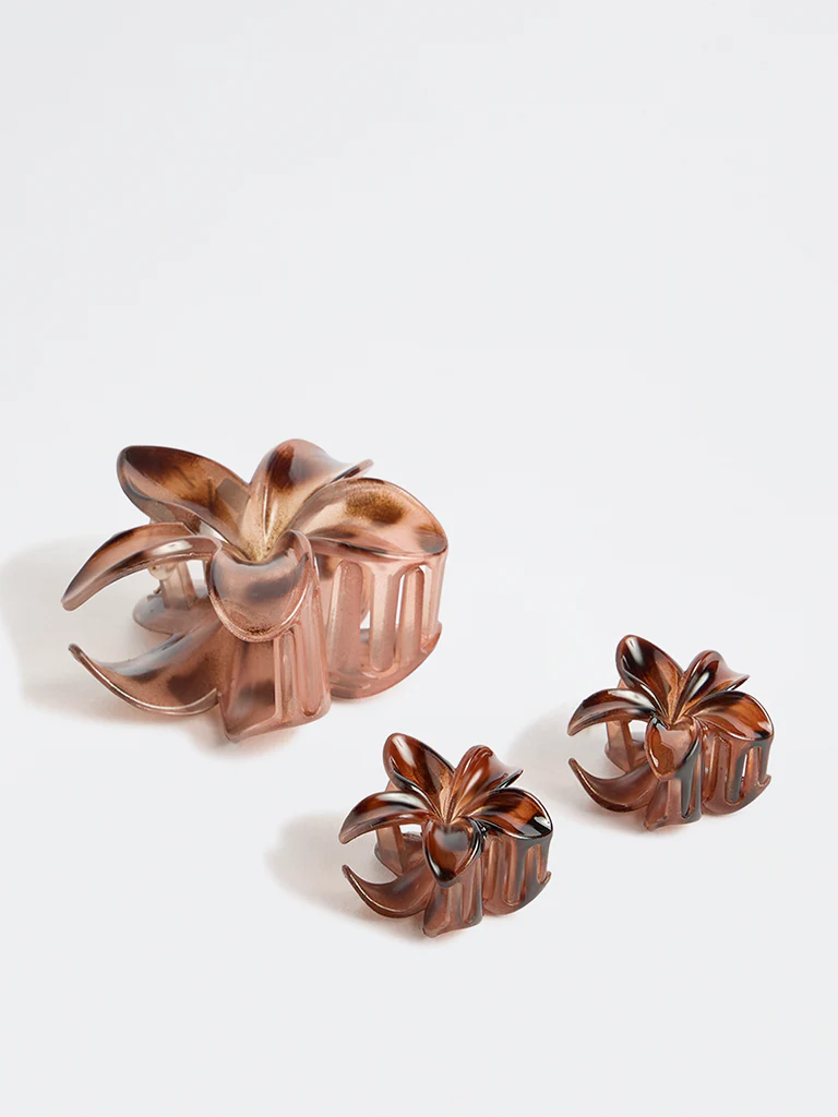 Studiowest Brown Floral Claw Clips - Pack of 3 - Image 2