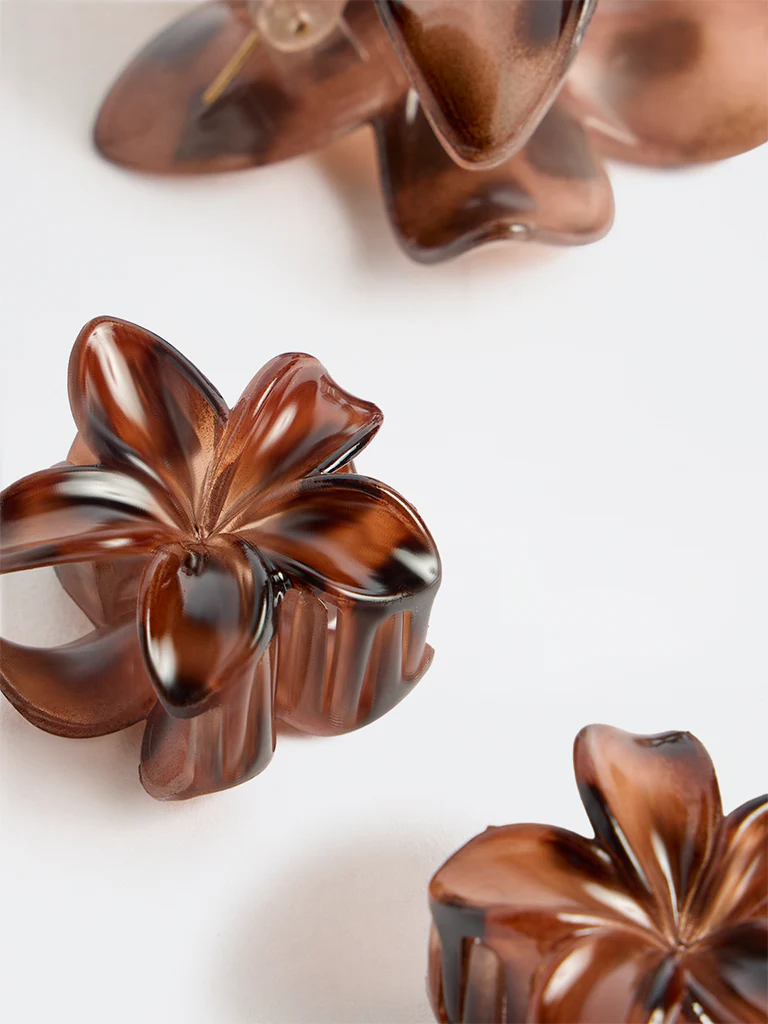 Studiowest Brown Floral Claw Clips - Pack of 3 - Image 3