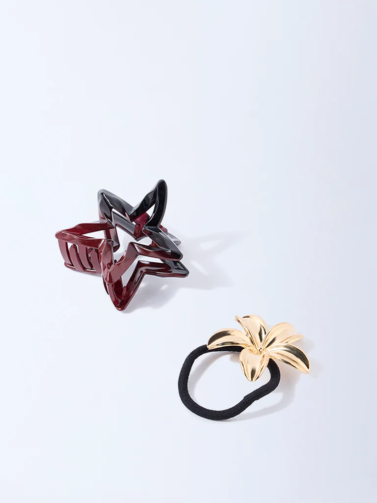 Studiowest Gold Flower Hair Tie and Star Clips - Pack of 2 - Image 2