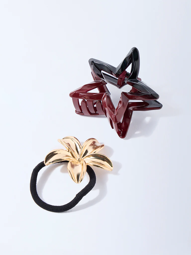 Studiowest Gold Flower Hair Tie and Star Clips - Pack of 2 - Image 3