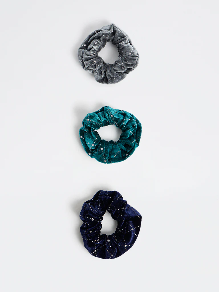 Studiowest Multi Color Rhinestone Scrunchies - Pack of 3