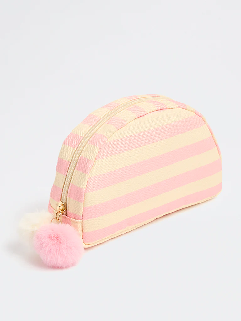 Studiowest Yellow Striped Pom-Pom Detailed Pouch