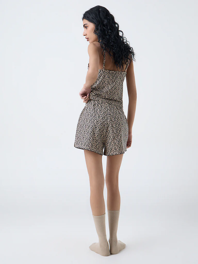 Superstar Beige Printed High-Rise Cotton-Blend Shorts - Image 4