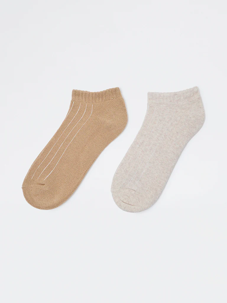 Superstar Beige Ribbed Cotton-Blend Socks - Pack of 2