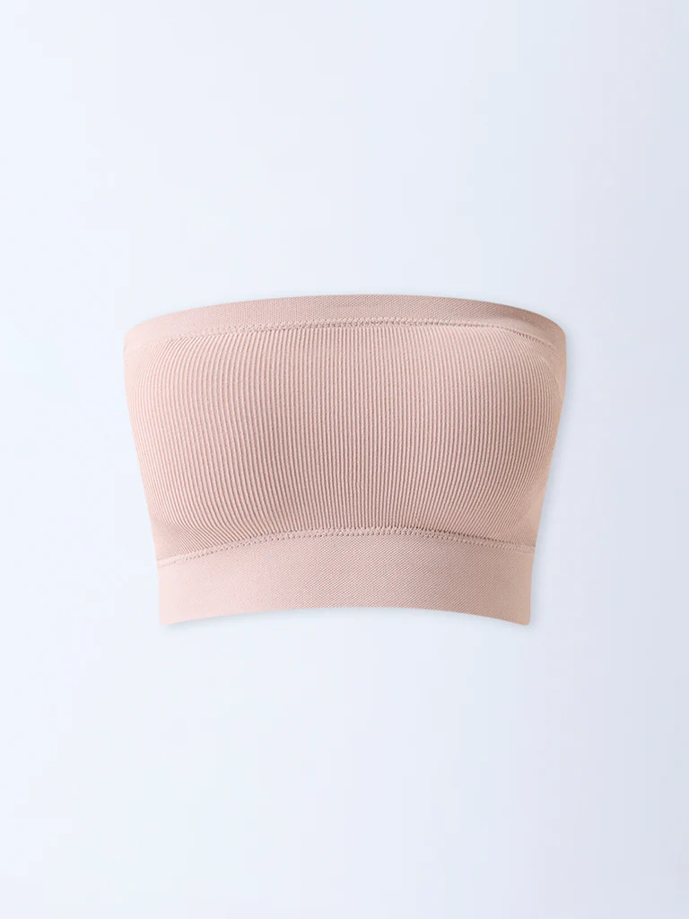 Superstar Beige Ribbed Seam-Free Padded Bandeau Bra - Image 5