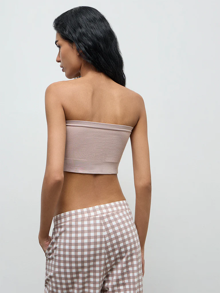 Superstar Beige Ribbed Seamfree Bandeau Bra - Image 4
