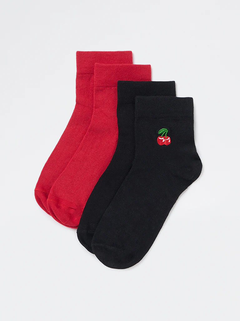 Superstar Black Cherry Design Cotton-Blend Socks - Pack of 2 - Image 2