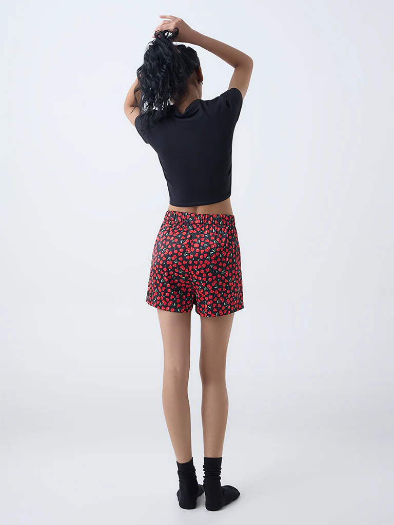 Superstar Black Cherry Pattern High-Rise Shorts - Image 4