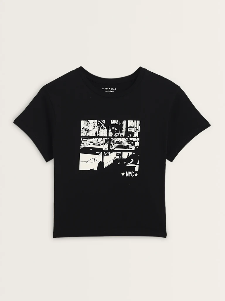 Superstar Black Graphic Printed Cotton T-Shirt - Image 5