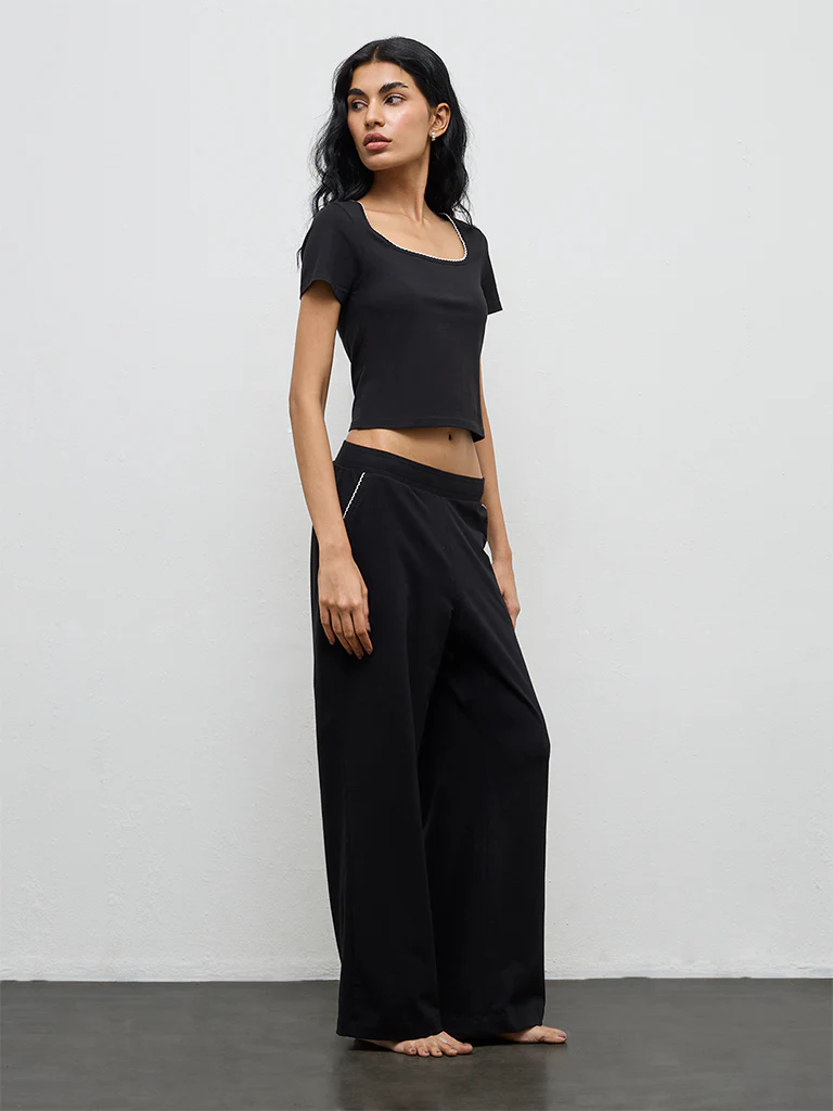 Superstar Black High-Rise Cotton-Blend Pants
