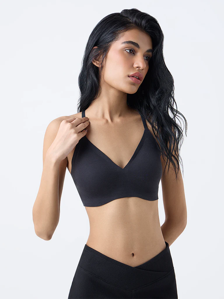 Superstar Black Invisible Padded Cotton-Blend Bra - Image 2