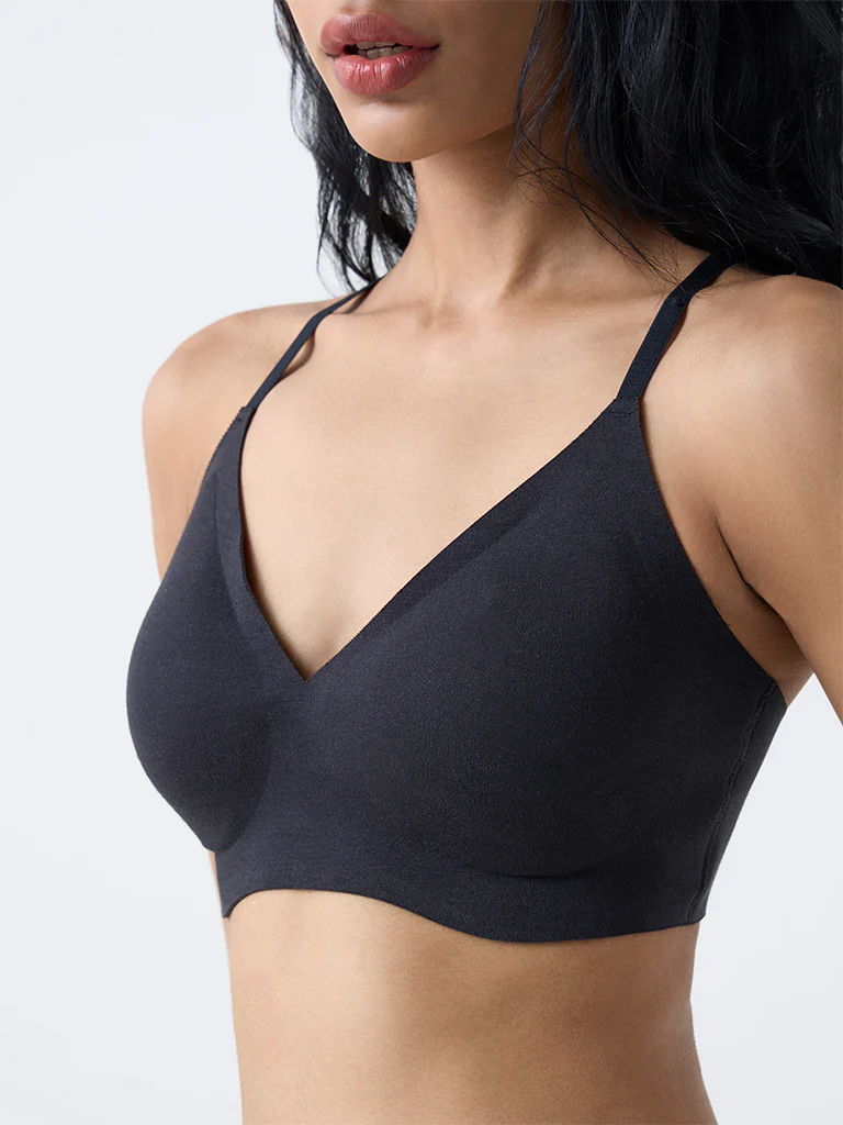 Superstar Black Invisible Padded Cotton-Blend Bra - Image 3