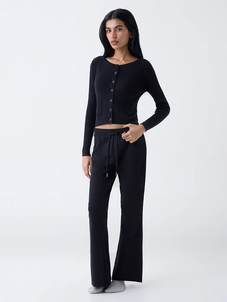 Superstar Black Knit-Textured Cotton Cardigan
