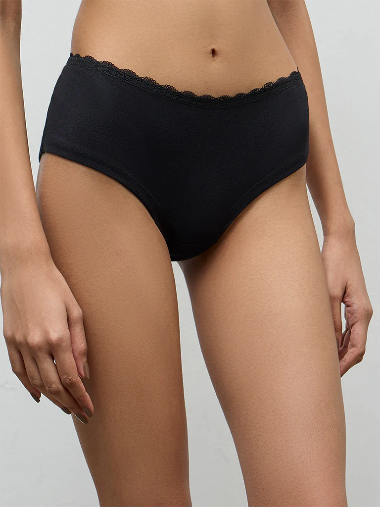 Superstar Black Lace-Detailed Cotton-Blend Briefs - Pack of 2 - Image 4