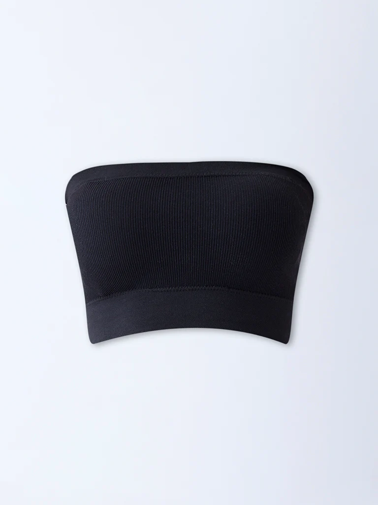 Superstar Black Ribbed Seam-Free Padded Bandeau Bra - Image 5