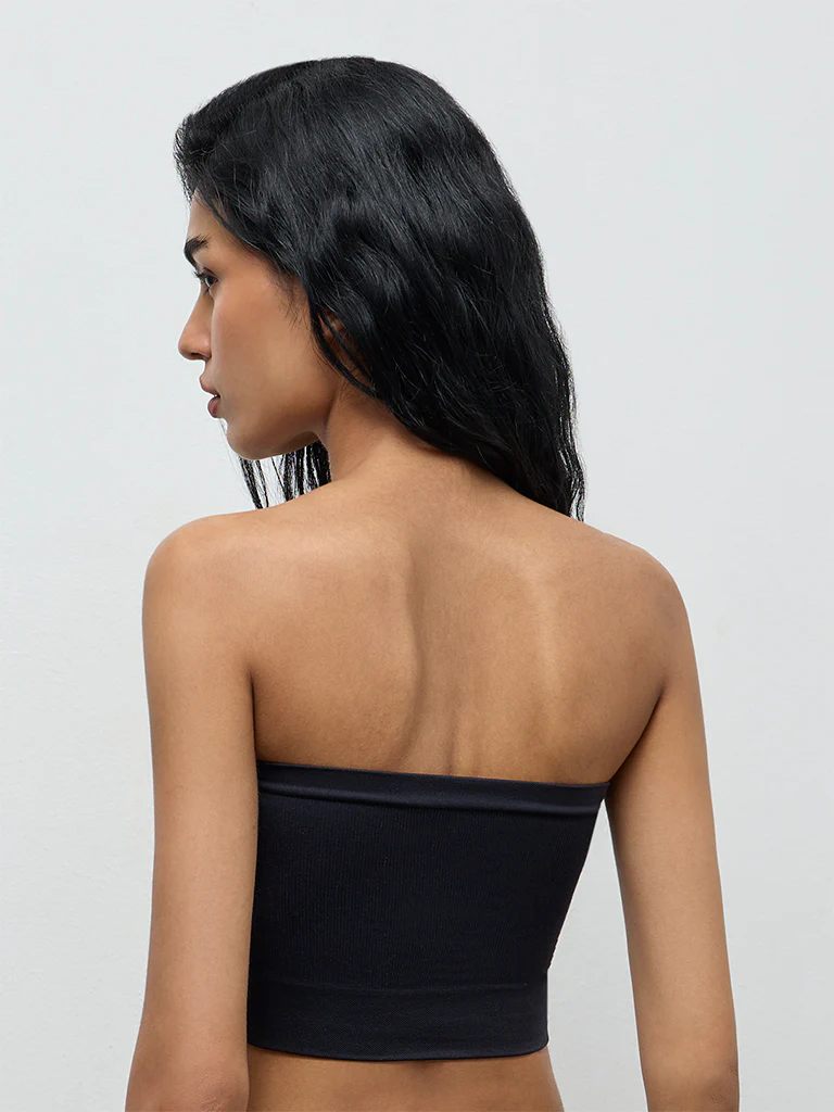 Superstar Black Ribbed Seamfree Padded Bandeau Bra - Image 4