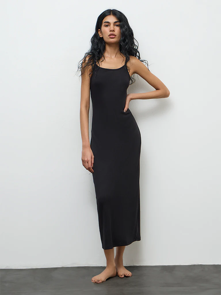 Superstar Black Ribbed Straight Dress - Image 2