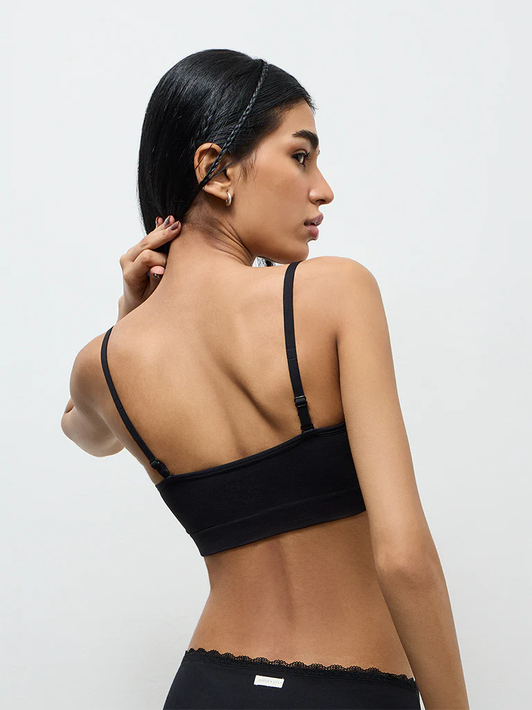 Superstar Black Ruched Padded Tube Bra - Image 4