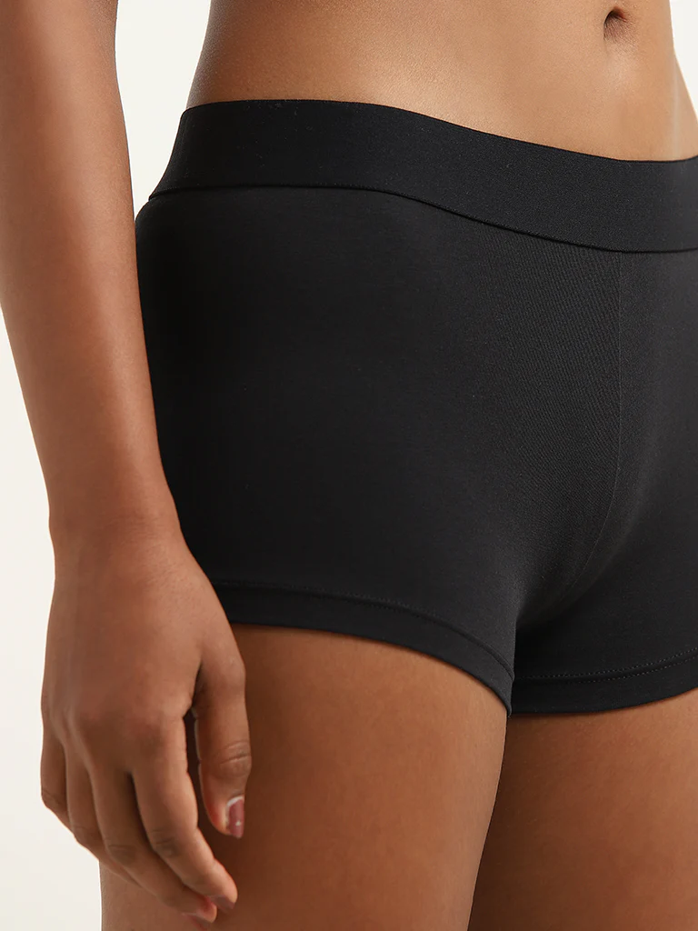 Superstar Black Solid Boy Shorts Cotton-Blend Briefs - Image 2