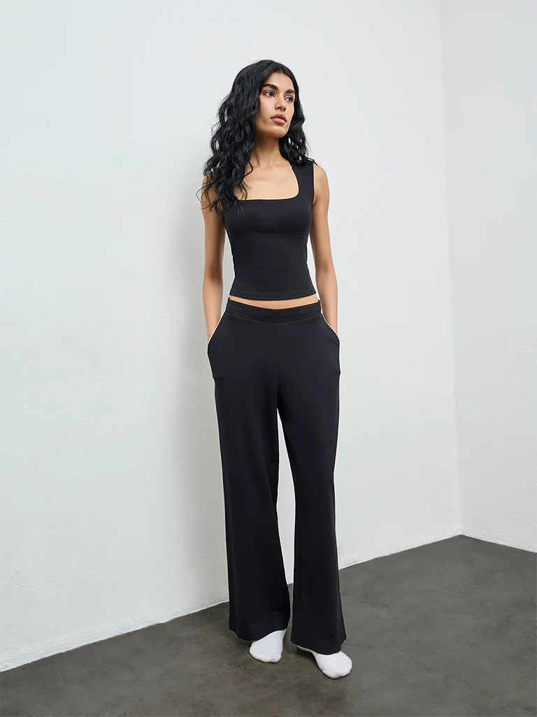 Superstar Black Solid Cotton-Blend Tank Top - Image 2