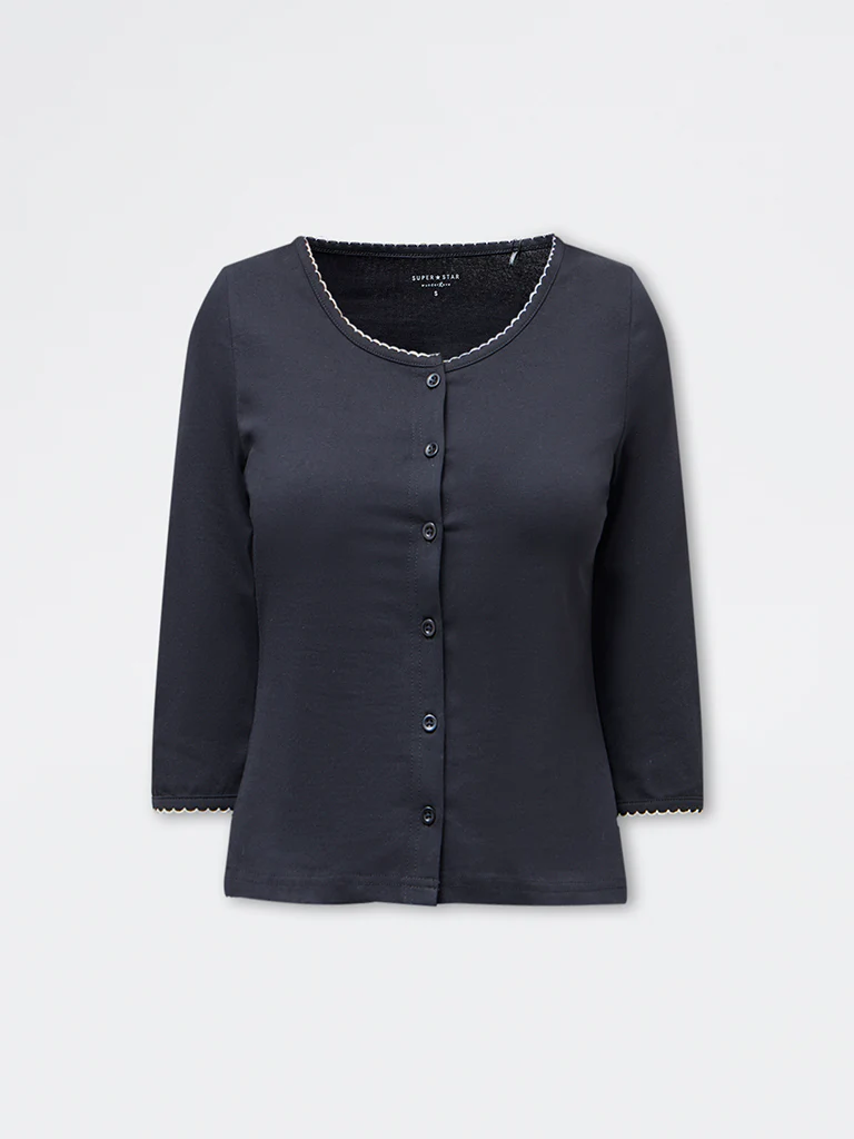 Superstar Black Solid Cotton-Blend Top