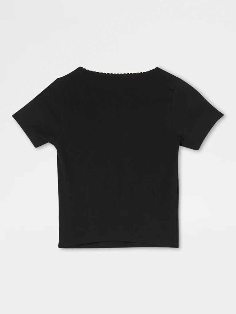 Superstar Black Solid Cotton-Blend Top - Image 2