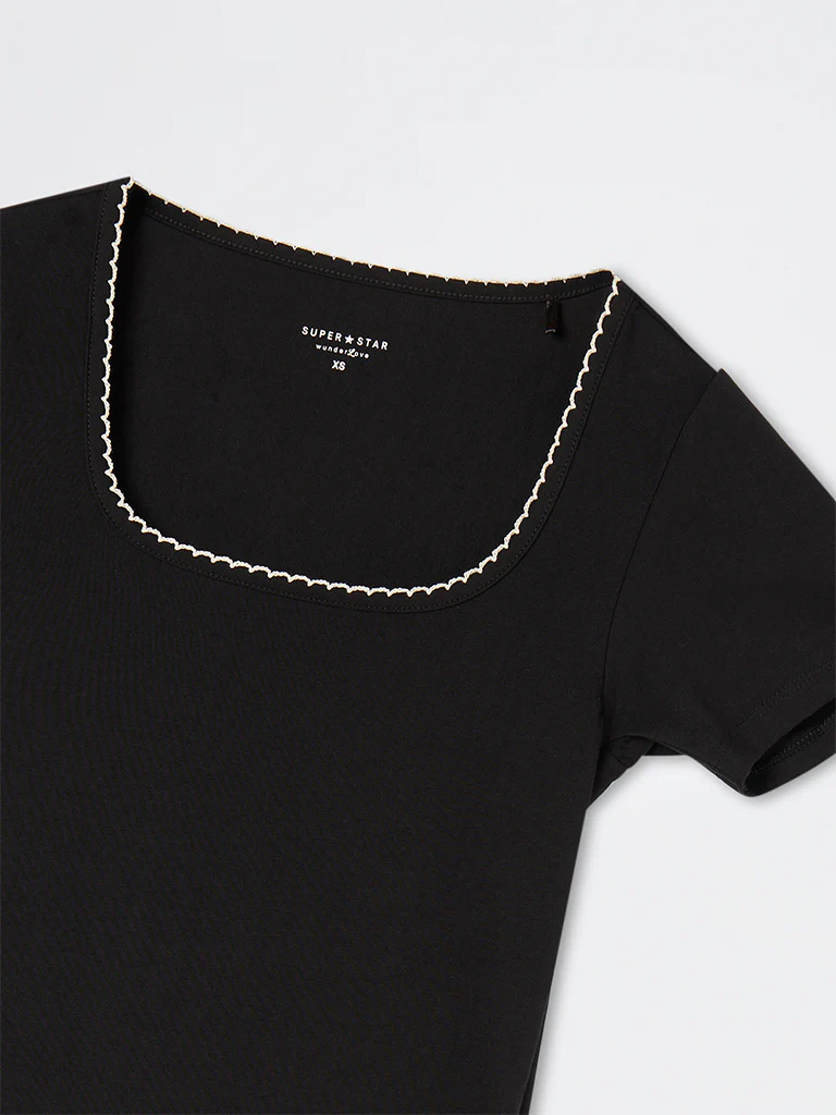 Superstar Black Solid Cotton-Blend Top - Image 3