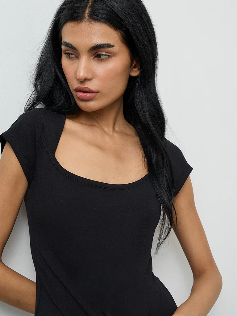 Superstar Black Solid Cotton-Blend Top - Image 3