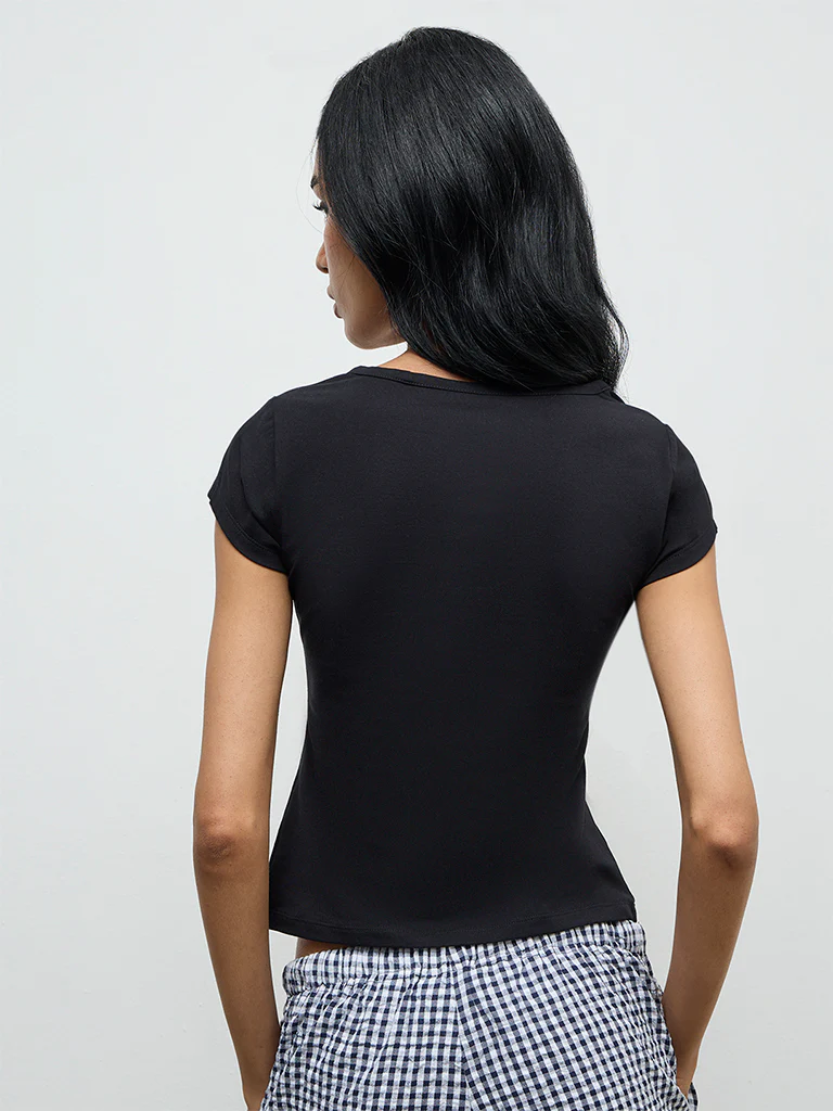 Superstar Black Solid Cotton-Blend Top - Image 4
