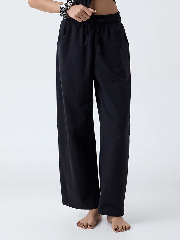 Superstar Black Solid High-Rise Cotton-Blend Pants - Image 2