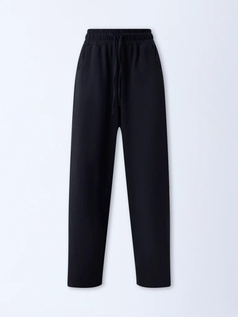 Superstar Black Solid High-Rise Cotton-Blend Pants - Image 5
