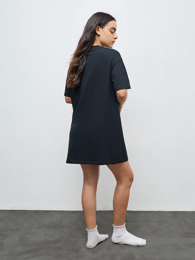 Superstar Black Text Cotton T-Shirt Dress - Image 4