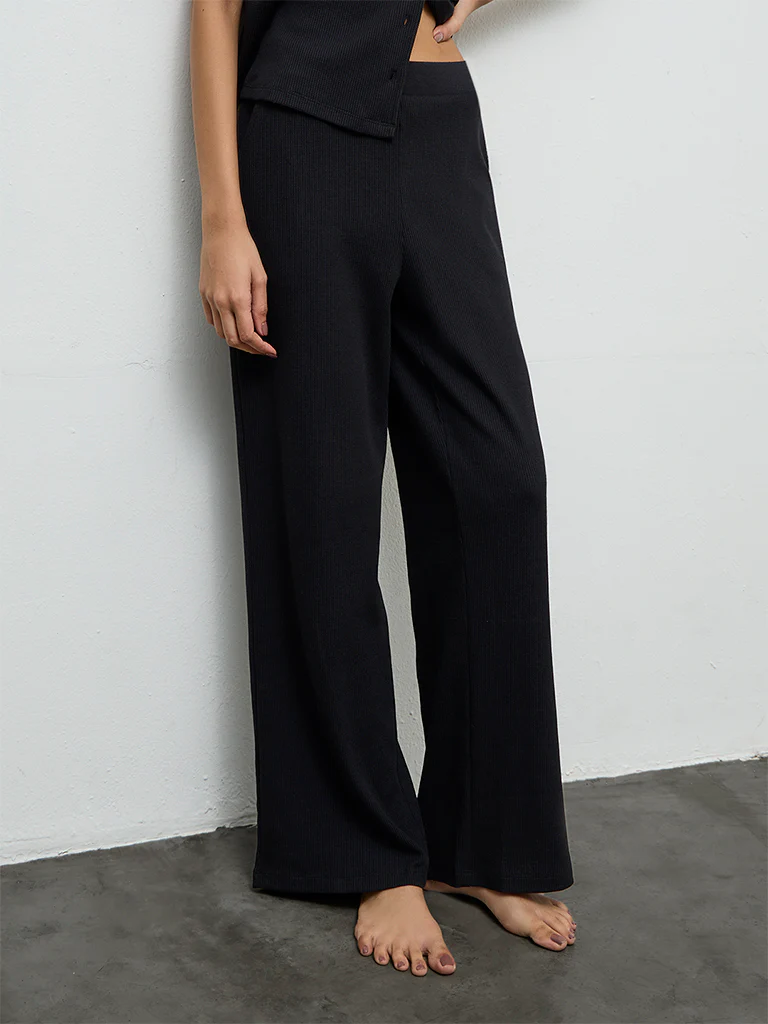 Superstar Black Waffle-Textured High-Rise Pants - Image 2