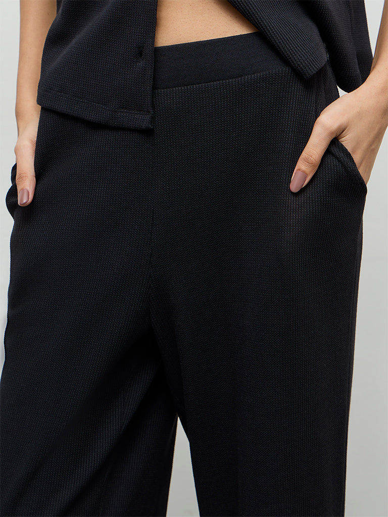 Superstar Black Waffle-Textured High-Rise Pants - Image 3