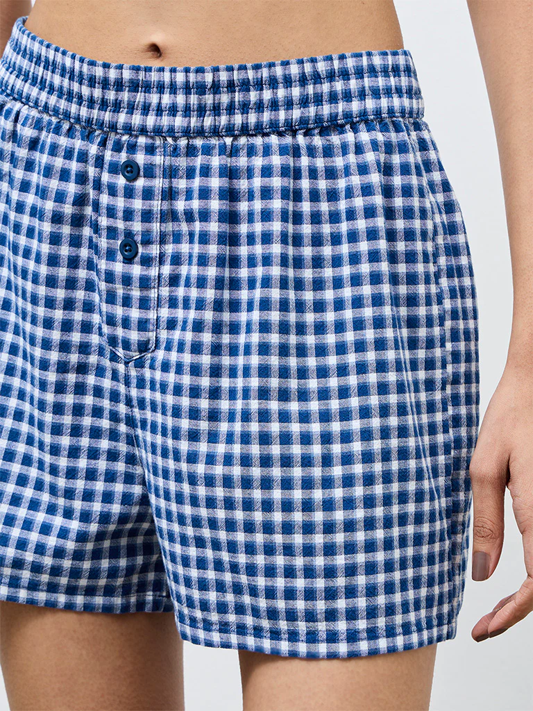 Superstar Blue Checkered High-Rise Cotton Shorts - Image 3