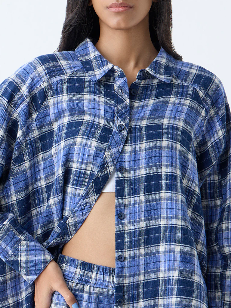 Superstar Blue Checks Design Oversized Cotton Shirt - Image 3