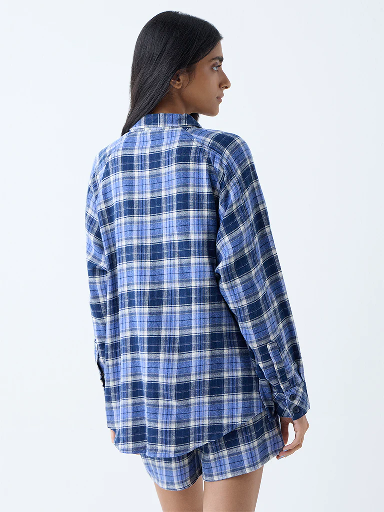 Superstar Blue Checks Design Oversized Cotton Shirt - Image 4